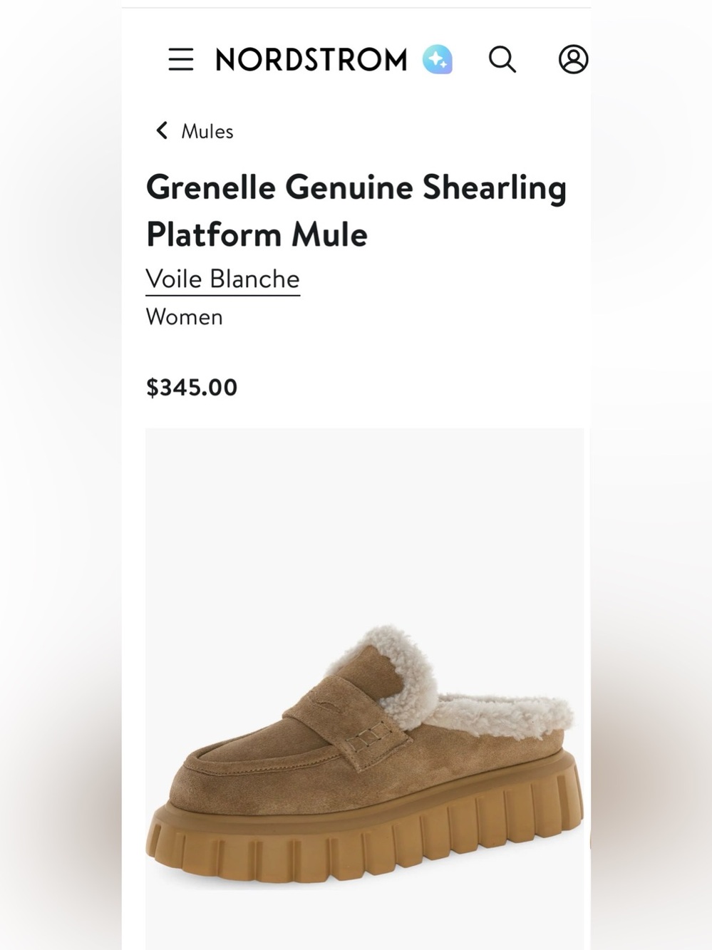 NWT VOILE BLANCHE Grenelle Genuine Shearling Platform Mule in Light Brown-Beige - Picture 2 of 16